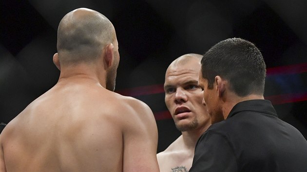MMA zpasnk Glover Teixeira (ve lutm) hled na svho soupee v UFC Anthonyho Smithe.