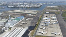 Letadla japonské společnosti All Nippon Airways (ANA) uzemněná na tokijském...
