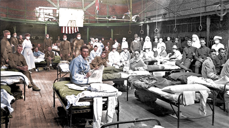 Vojáci v americké improvizované nemocnici v prbhu epidemie tzv. panlské...