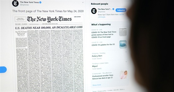 Nedlní vydání listu The New York Times mlo na titulní stran jména tém...