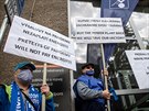 Protest odborá huti Liberty Ostrava proti postupu vedení firmy. (28. kvtna...