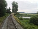 Výhled z motorové jednotky spolenosti GWTR na trati 184 mezi Borem a Blou nad...