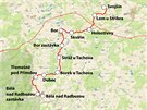Mapa trasy Svojín - Bor - Blá nad Radbuzou