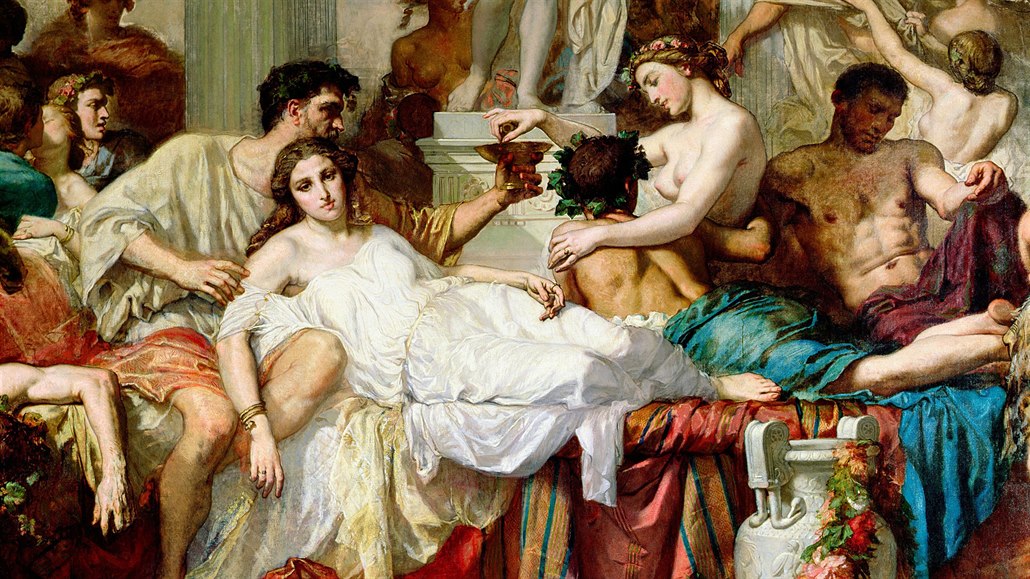 Obraz Římané v době úpadku od Thomase Coutura visí v pařížském Muzeu Orsay .