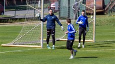 Momentka z tréninku fotbalist Olomouce ped ligovým restartem.