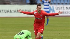 Jakub Pichystal z Brna slaví gól proti Ústí nad Labem.