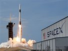 Start rakety Falcon 9 s pilotovanou lodí Crew Dragon pi misi DM-2.