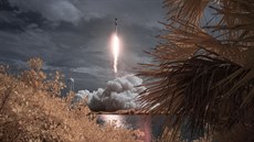 Raketa Falcon 9 krátce po startu z mysu Canaveral, odkud 30. kvtna 2020...