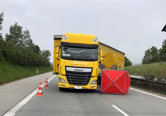 Nehoda na dálnici D5 na Tachovsku. idie kamionu postihly pi jízd zdravotní...