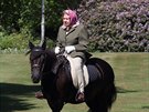tyiadevadesátiletá britská královna Albta II v sedle kon Fell Ponyho pi...