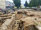 Celkov pohled na archeologick prce v centru Ostravy. (29. kvtna 2020)