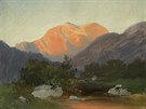 Adolf Kosárek - Krajina s rovým horským vrcholem, 1857, olej, lepenka.
