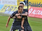 Ostravský fotbalista Nemanja Kuzmanovi se raduje z gólu v utkání proti...