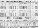 Jízdní ád trat Mutnice - Kyjov z roku 1975