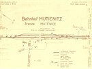 Plán kolejit stanice Mutnice z období 2. svtové války
