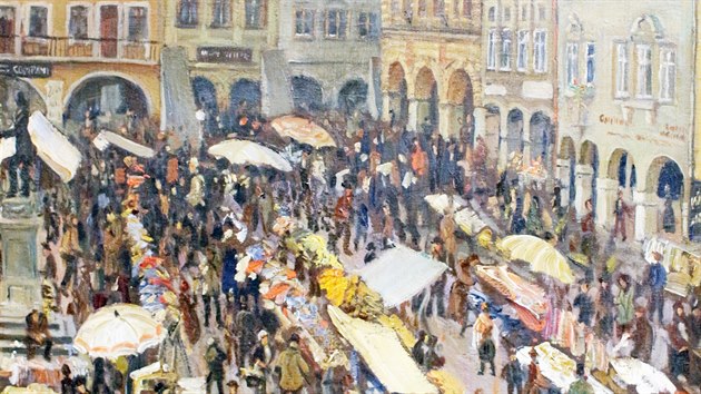 Josef Polz na obraze z roku 1923 zachytil trhy na trutnovskm nmst.