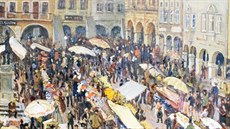 Josef Polz na obraze z roku 1923 zachytil trhy na trutnovském námstí.