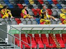 Náhradníci Dortmundu se baví pi utkání na hiti Düsseldorfu.