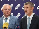 Andrej Babi a Jaroslav Faltýnek na tiskové konferenci hnutí ANO ped jednáním...