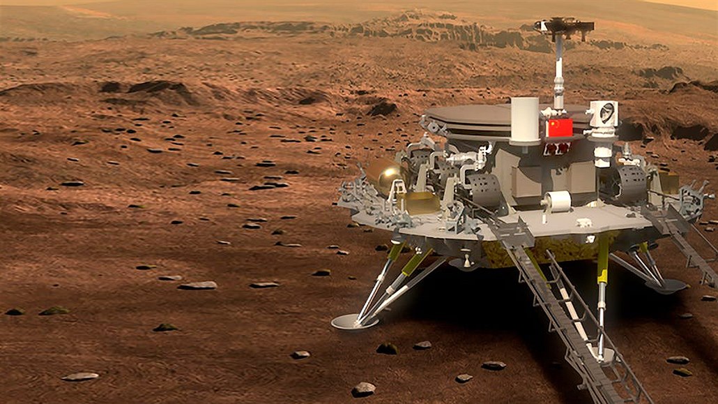 Vizualizace plánované ínské robotické mise na Mars nazvané HX-1