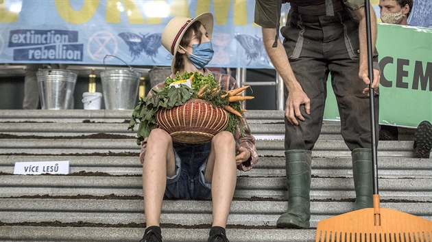 Demonstrace členů hnutí Extinction Rebellion v budově Ministerstva zemědělství. (18. června 2020)