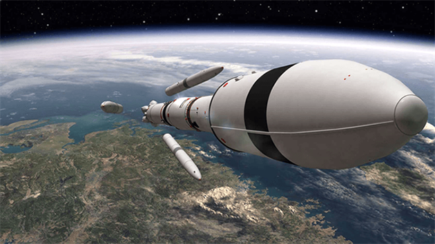 Vizualizace letu rakety H-2A se sondou Amal, kter polet k Marsu.