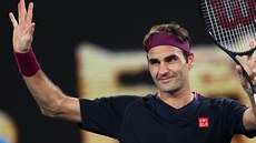 výcar Roger Federer se raduje z postupu do tetího kola Australian Open.