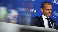 Prezident UEFA Aleksander Čeferin na tiskové konferenci.