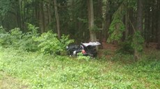 Auto po smyku u Deblína na Brnnsku skonilo v lese. Osmiletý Adam z nj i pes...