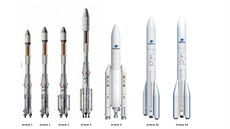 Pehled vech dosavadních a plánovaných generací raket Ariane