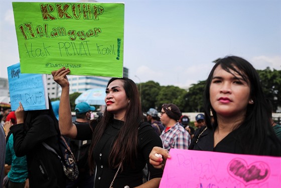 Demonstrace za práva LGBT komunity v indonéské Jakart (12. února 2018)