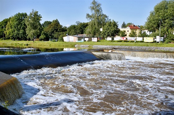 Rozvodnná eka Male na Malém jezu v eských Budjovicích (22. ervna 2020)