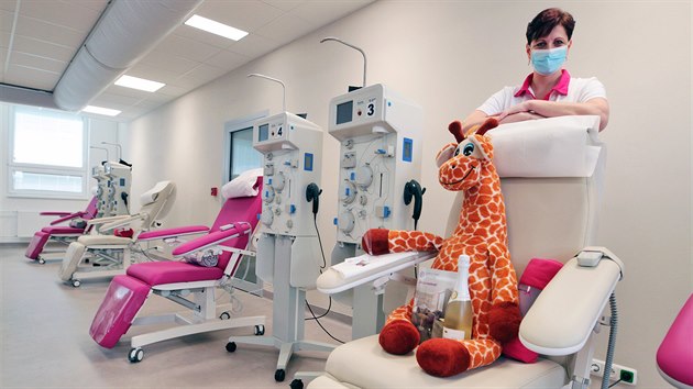 Štěpánka Bísková, zdravotní laborantka transfuzního oddělení, a žirafa Plazminka, maskot transfuzního oddělení.