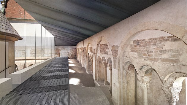 Vizualizace budoucí podoby expozice s pozůstatky Zdíkova paláce v Muzeu umění Olomouc po připravované rekonstrukci.