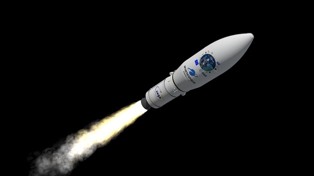 Ilustrace letu zbytku rakety Vega ve vesmír