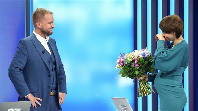 Libor Bouček a Gabriela Lašková při posledním vysílání před odchodem na mateřskou (Praha, 25. června 2020)