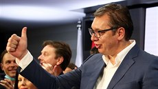 Srbský prezident Aleksandar Vu�i� b�hem parlamentních voleb (21. �ervna 2020)