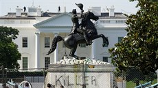 Demonstranti se ped Bílým domem pokusili svrhnout sochu prezidenta Andrewa...