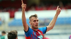 Plzeňský útočník Tomáš Chorý slaví gól proti Jablonci.