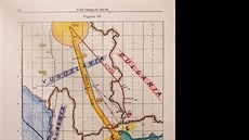 Dobarvená mapa letové cesty Amber 10 na úseku Blhrad-Solu, která byla v...