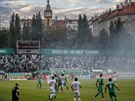 Momentka z odvetnho utkn finle o Evropu mezi Bohemians a Mladou Boleslav...
