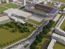 Vizualizace pestavby brnnskho stadionu, v jeho okol se pot i s...