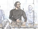 Tyler Vilus na kresb zachycující pelíení u soudu (25. ervna 2020).