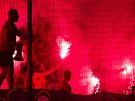Pyrotechnická show v podání fanouk Sparty bhem pohárového finále s Libercem.