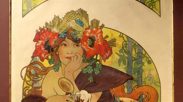 Alfons Mucha. Bières de la Meuse. F. Champenois, Paříž, Francie, 1897, barevná litografie, inv. č. UMP 9206, Západočeské muzeum v Plzni