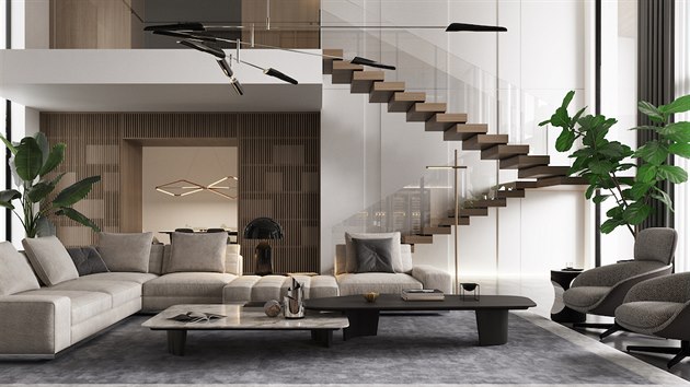 Hlavn� obytn� prostor je otev�en� p�es dv� podla��.