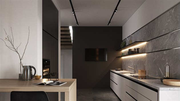 Kuchyň pojali designéři v minimalistickém stylu, přesto v ní nechybí žádné potřebné spotřebiče.