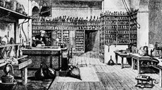 Britský vědec Michael Faraday ve své laboratoři v Královském institutu v...