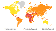 Mapka, která zobrazuje výslekdy hodnocení připravenosti států na zdravotnické...