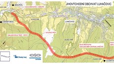 Plánovaná trasa obchvatu Luhaovic.